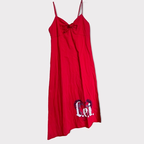 Vintage L.E.I. red 100% cotton spaghetti strap maxi sleepwear dress - Picture 2 of 10